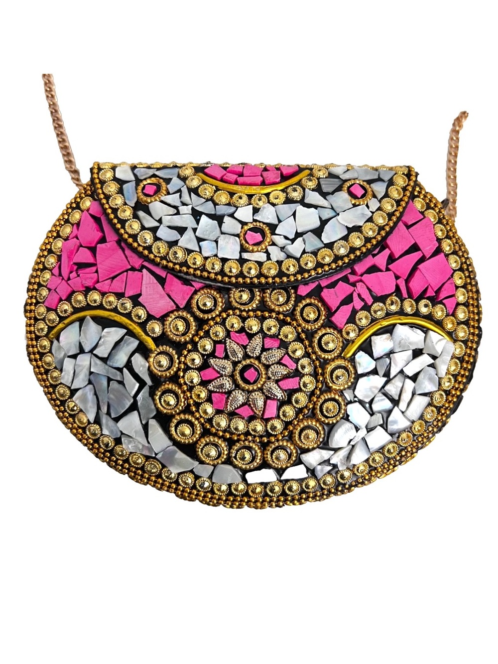 Ramla Beverly Hills Handbag Pink Gold Mosaic Handcrafted Crossbody Morocco NEW